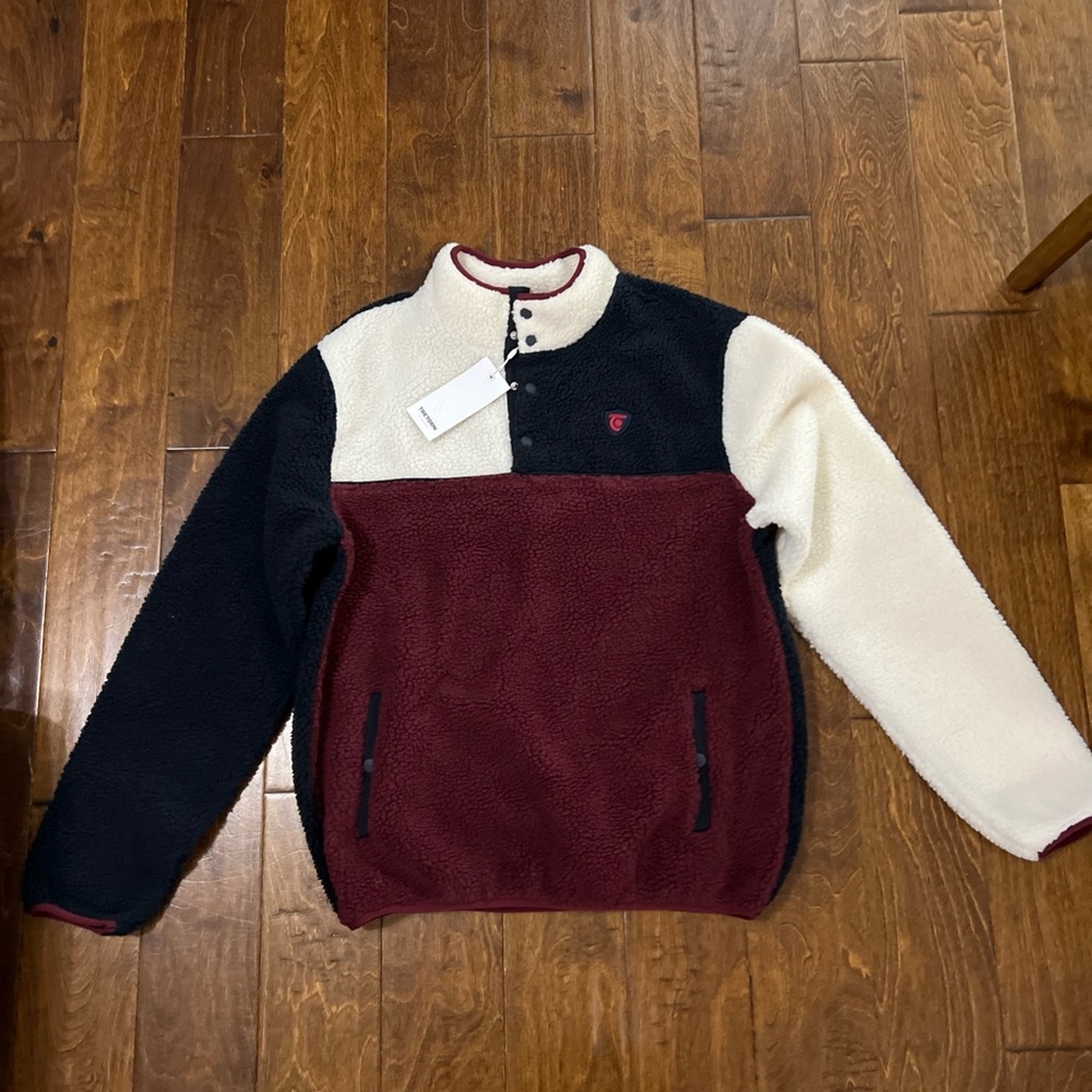 NWT Tretorn Men's Black, Burgundy, and White Fleece Pullover